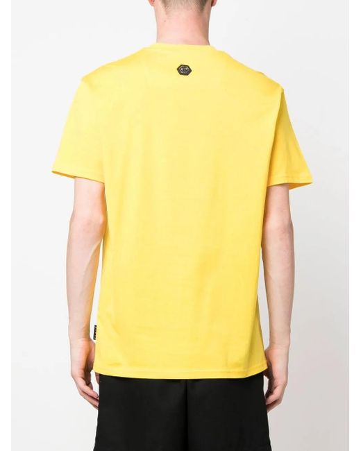 Philipp Plein Yellow Skull-Print Detail T-Shirt for men