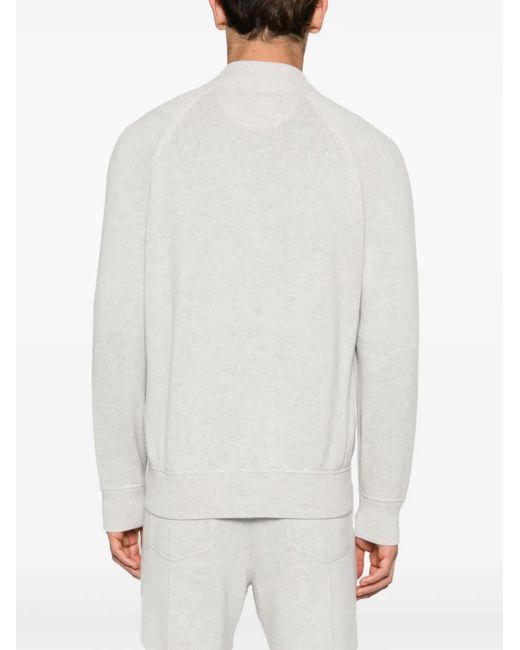 Brunello Cucinelli White Logo-Embroidery Cashmere Cardigan for men