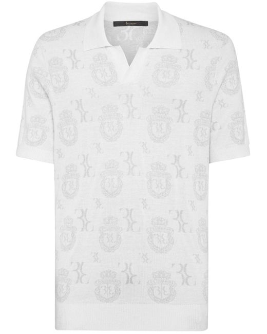 Billionaire White Crest Patterned-jacquard Polo Shirt for men