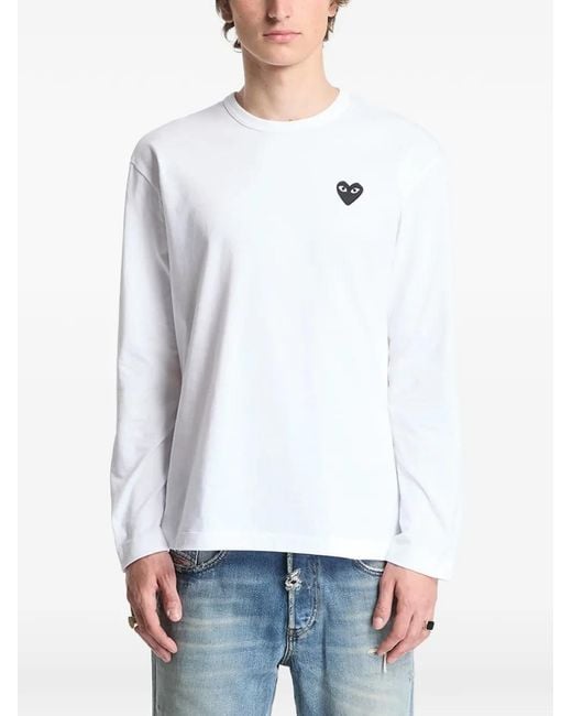 COMME DES GARÇONS PLAY White Heart-Patch Long-Sleeve T-Shirt