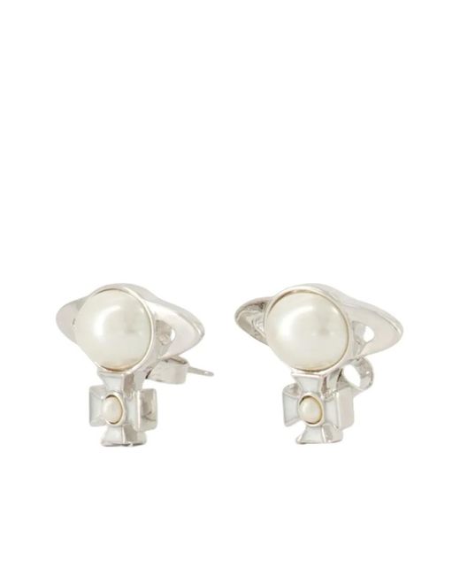 Vivienne Westwood White Gaby Orb Pearl Earrings