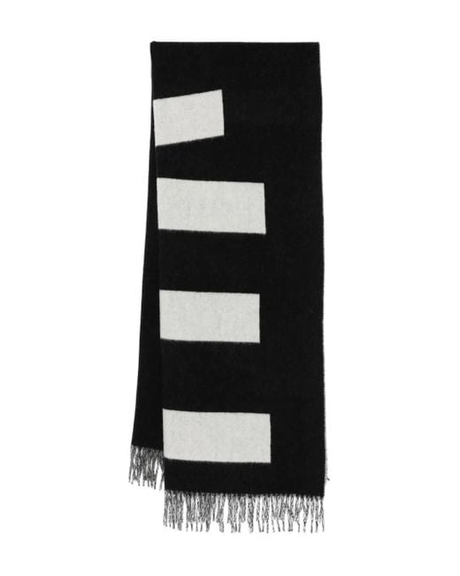 Etudes Studio Black Stripe-Pattern Fringed Scarf for men