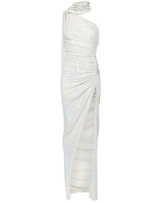 Atu Body Couture White Sequined Draped Maxi Dress