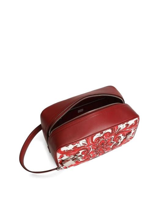 Dolce & Gabbana Red Majolica-Print Lock Canvas Handbag for men