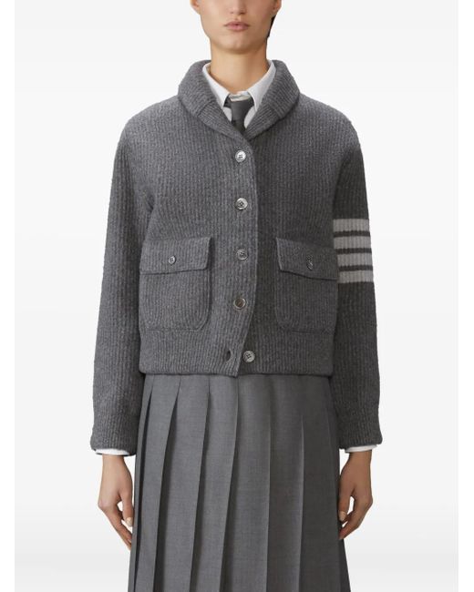 Thom Browne Gray 4-Bar Shawl-Collar Bomber Jacket