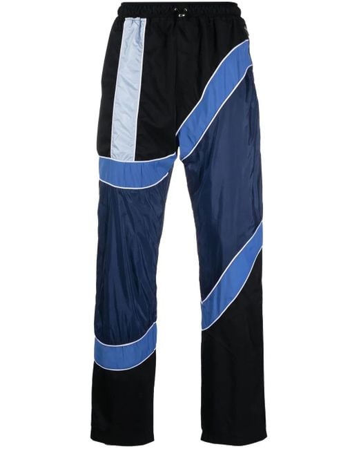 Ahluwalia Blue Colour-Block Stripe-Detail Trousers for men
