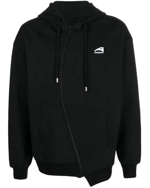 Adererror Black Curved-Zip Long-Sleeve Hoodie