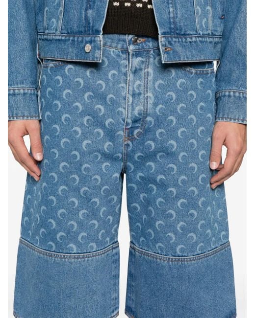 MARINE SERRE Blue Moon Denim Bermuda Shorts for men