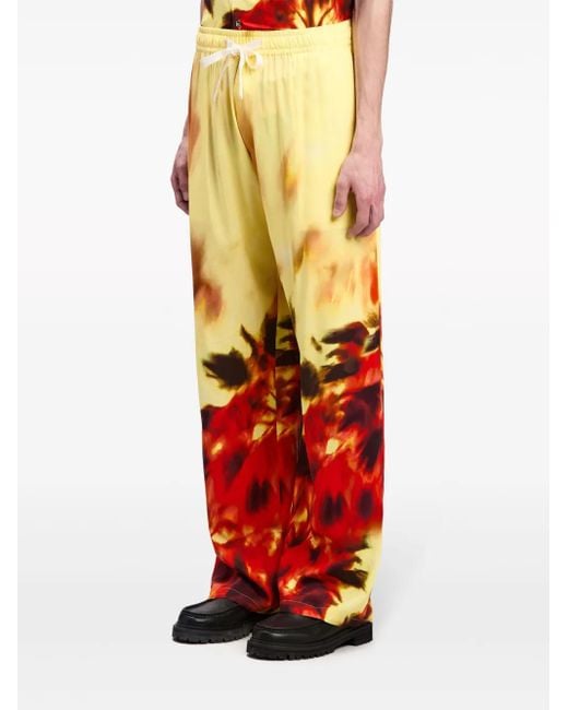 Palm Angels Red Abstract-Print Track Pants for men