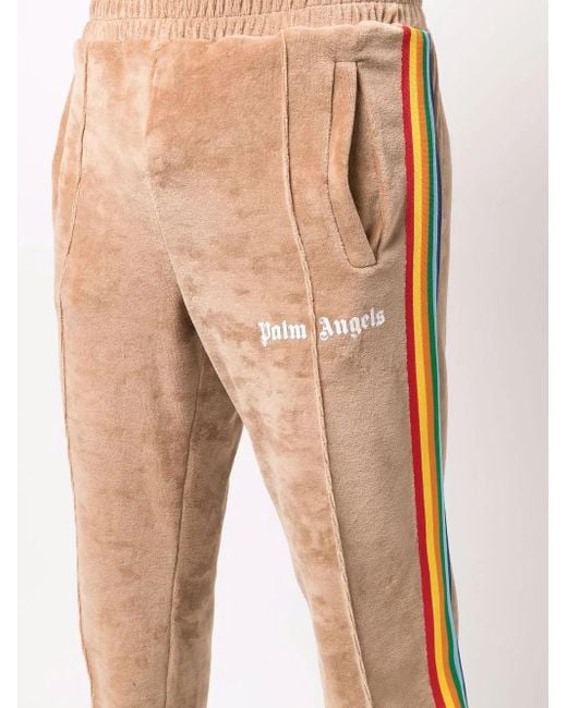 Palm Angels Natural Side Stripe Embroidered-Logo Track Pants for men