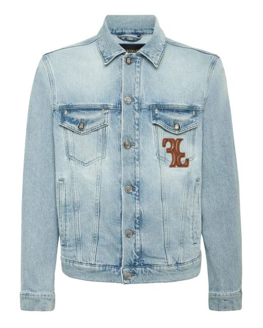 Giacca Denim Con Applicazione di Billionaire in Blue da Uomo