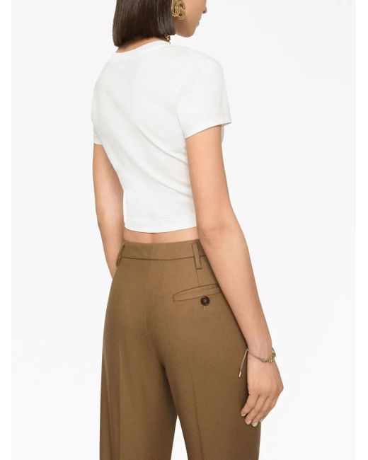 Dolce & Gabbana Natural Virgin Wool Logo-Plaque Trousers