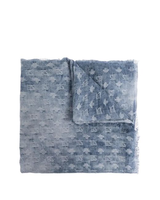 DSquared² Blue Fringed Patterned Scarf