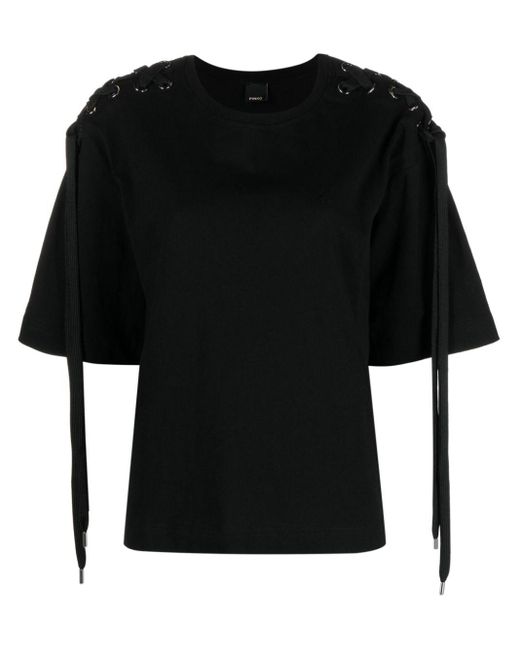 T-shirt en coton à détail de laçage Pinko en coloris Black