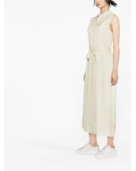 Calvin Klein White Belted Sleeveless Shirt Dress