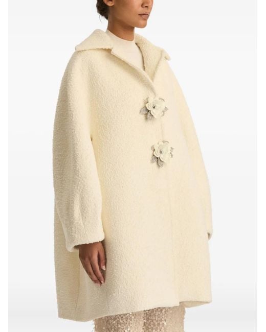 Oscar de la Renta フローラルボタン コート Natural