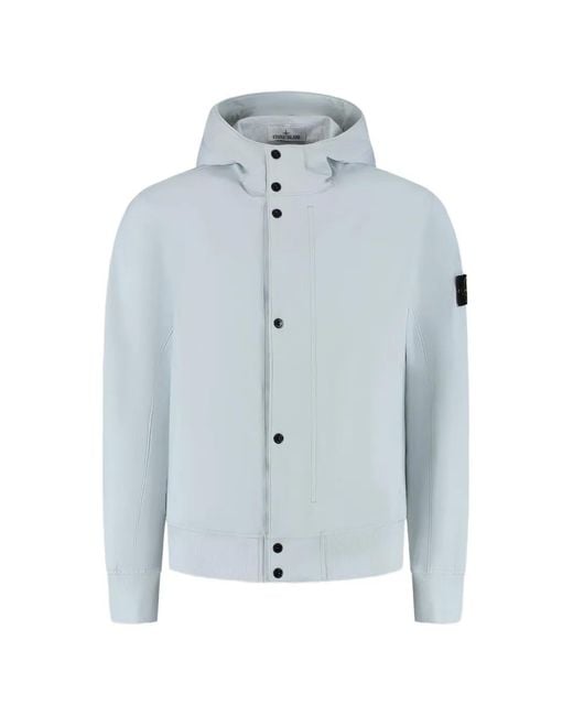 Stone Island Blue Soft Shell Hooded Jacket for men