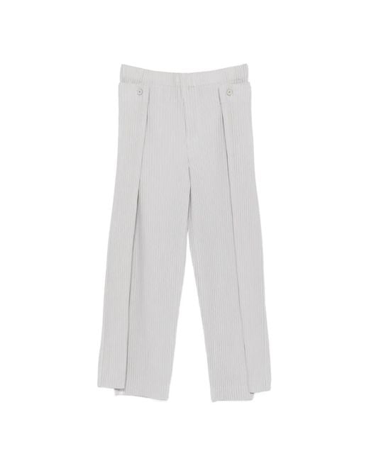 Homme Plissé Issey Miyake White Motion Blur Pleated Trousers for men