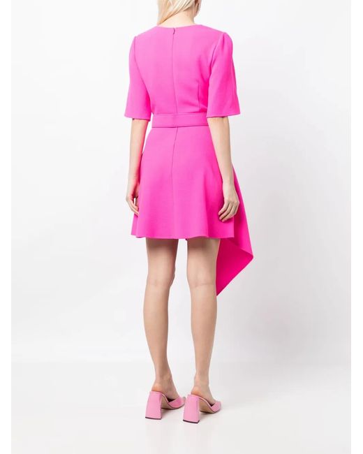 Oscar de la Renta Pink Asymmetric-Hem Belted Dress