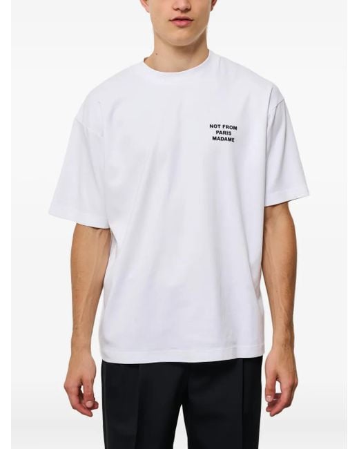 Drole de Monsieur White Slogan-Print T-Shirt for men