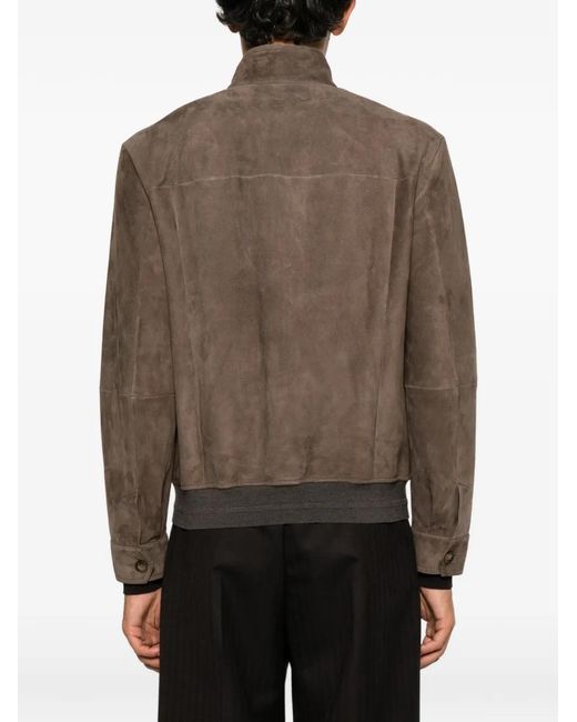 Canali Brown Suede Zip-Up Jacket for men