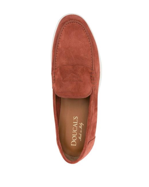 Doucal's Red Suede Penny Loafers for men