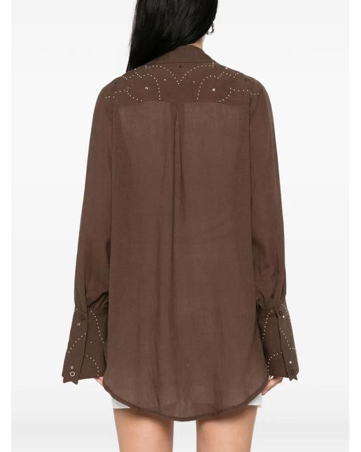 VENUJA Brown Embellished-Cuff Shirt