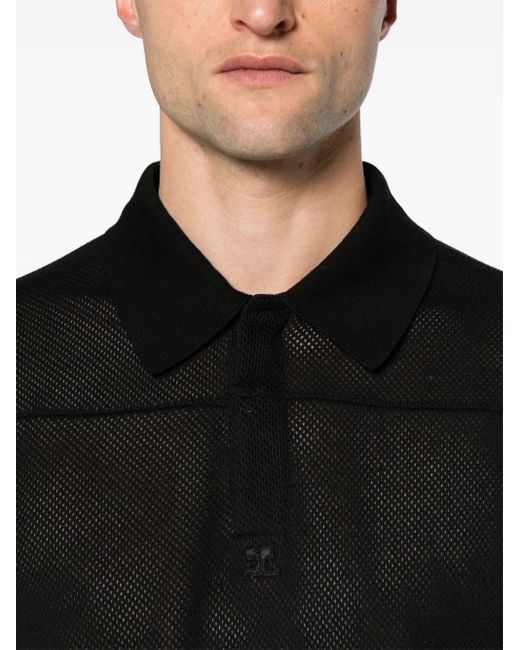 Courreges Black Mesh Polo Shirt for men