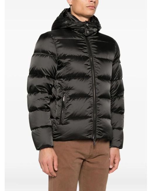 Moorer Black Hooded Quilted Jacket for men