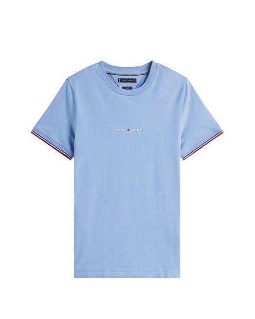 Tommy Hilfiger Blue Logo-Embroidered Tipped T-Shirt for men