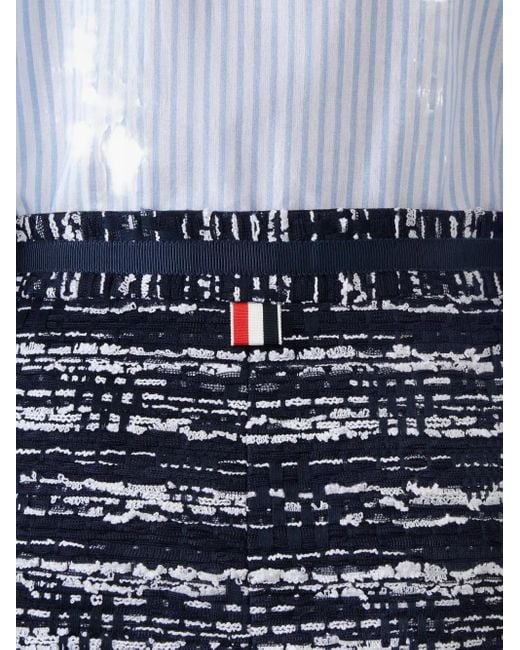 Thom Browne Blue Tweed Frayed-Hem Skirt
