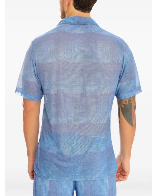 Amir Slama Blue Check-Pattern Short-Sleeve Shirt for men