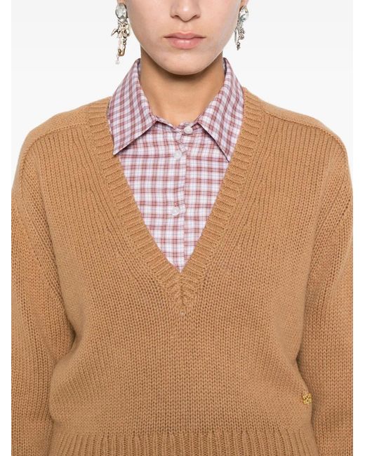 Ganni Natural V-Neck Wool Sweater
