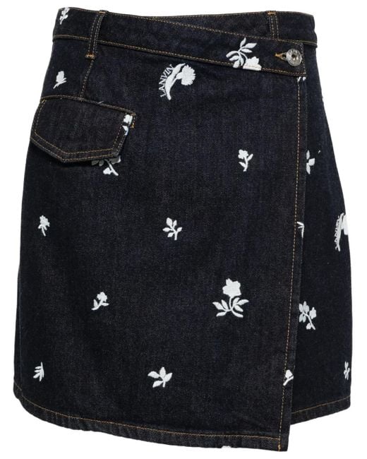 Lanvin Blue Embroidered Denim Mini Skirt