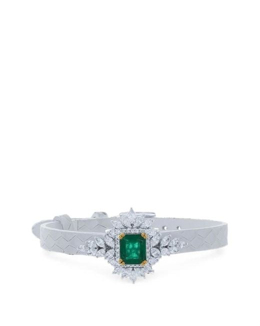 YEPREM Metallic Emerald And Diamond Stamped Leather Bracelet