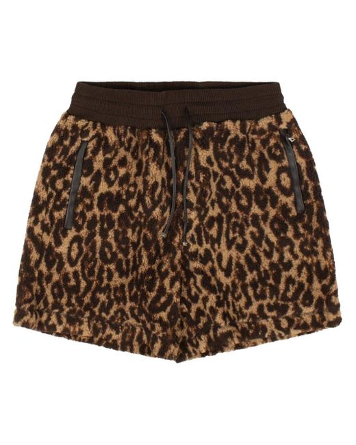 Amiri Brown Leopard-print Fleece Shorts for men