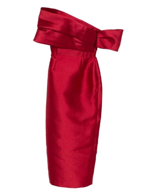 Solace London Red Mirla Off-Shoulder Midi Dress