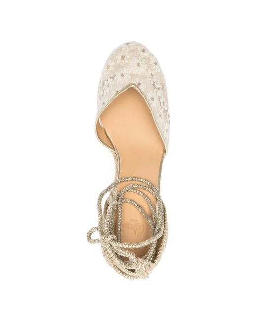 Castaner Natural Floral Lace Wedge Sandals