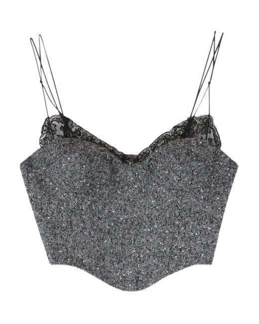 Ermanno Scervino Top Met Afwerking Van Kant En Visgraatpatroon in het Gray