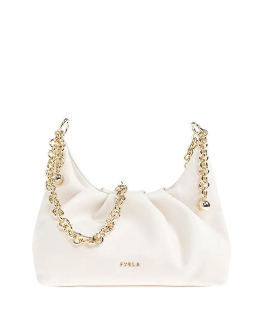 Furla White Delia Chain Lambskin Shoulder Bag