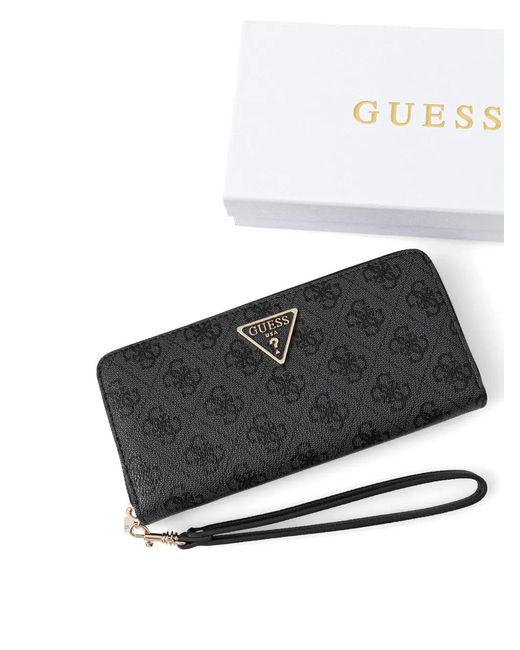 Guess Black Portefeuille Laurel 4G Zippé À Logo Imprimé