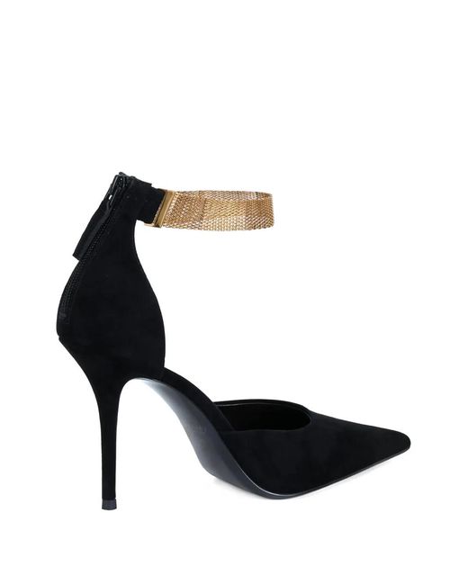 POTAMY Black Ankle Strap Suede Pumps