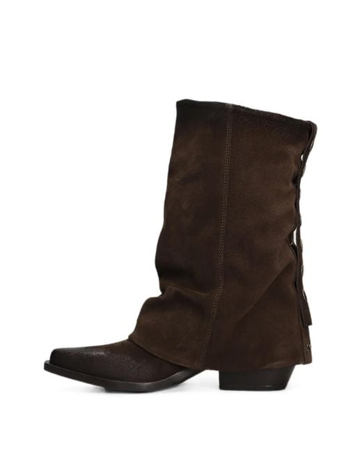 METISSE Black Button-Embellished Pointed-Toe Boots