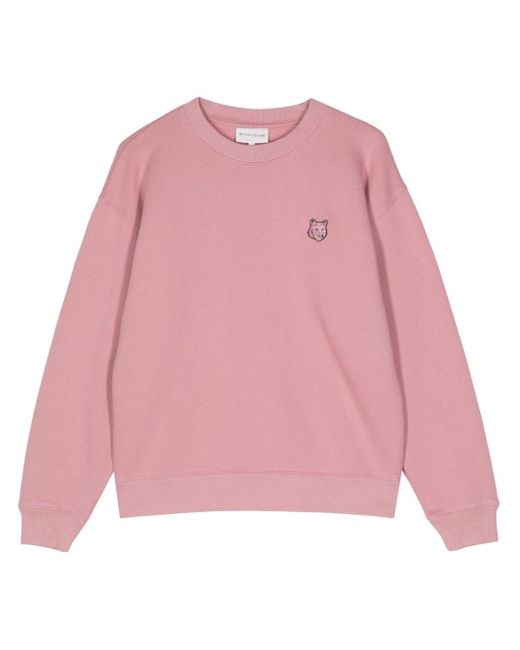 Maison Kitsuné Pink Fox-appliqué Cotton Sweatshirt