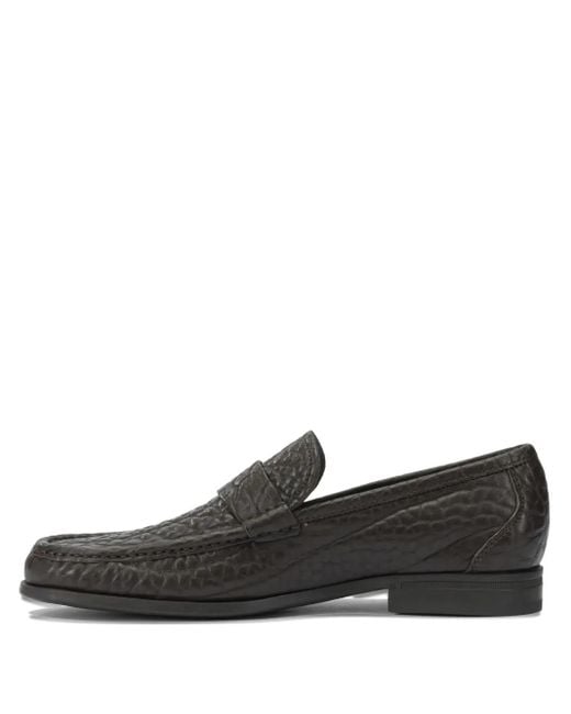 Ferragamo Black Textured Buckle Loafers for men