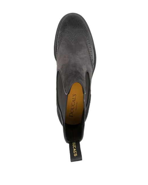 Doucal's Black Brogue-Trim Ankle Boots for men