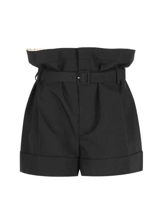 Saint Laurent Black Paperbag Belted Shorts