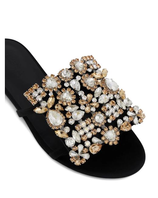 Rabanne Black Crystal-Embellished Flat Sandals