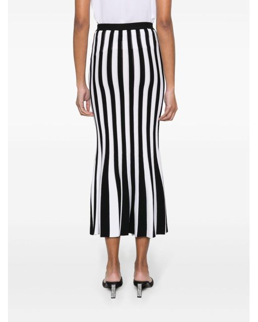 Moschino Black Striped Knitted Midi Skirt