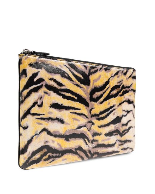 KENZO Metallic Tiger Stripe Zip Clutch Bag for men